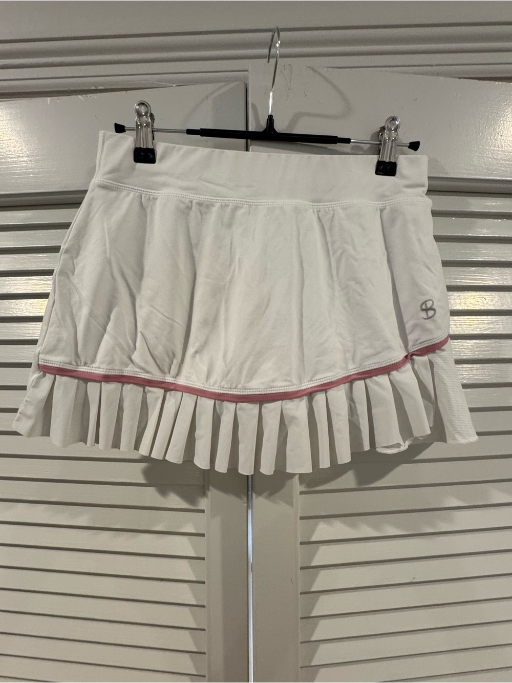 White Pleated A-Line Skirt with Pink Trim